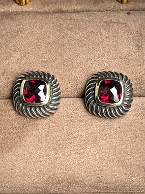 David Yurman 14K Yellow Gold and Sterling  Vintage Albion Red Garnet Earrings
